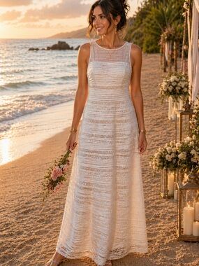 BCBG Max Azria gown, white, new with tags, full length sz 4, textural, wedding